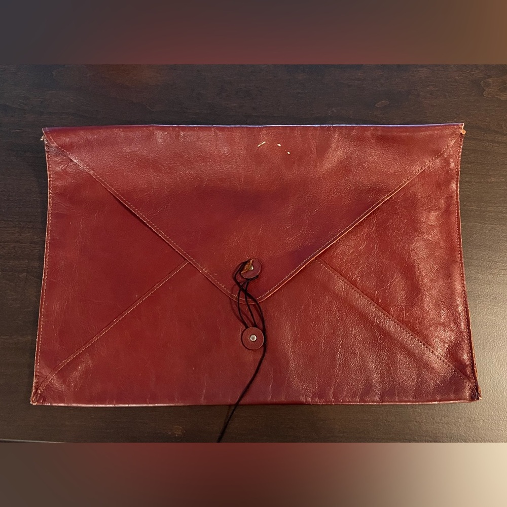 Vintage Red Leather Envelope Clutch